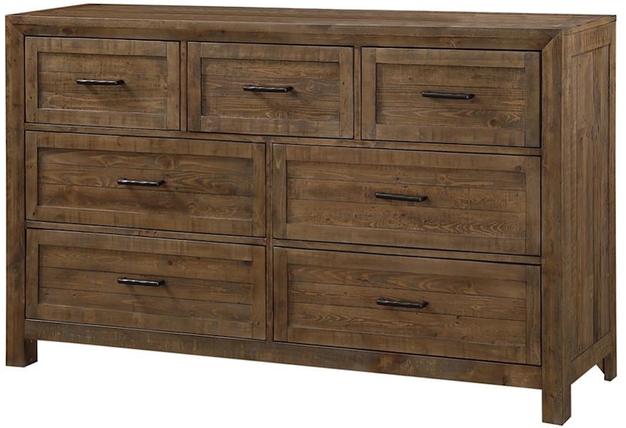 Emerald Pine Valley B744 01 Rustic 7 Drawer Dresser With Metal
