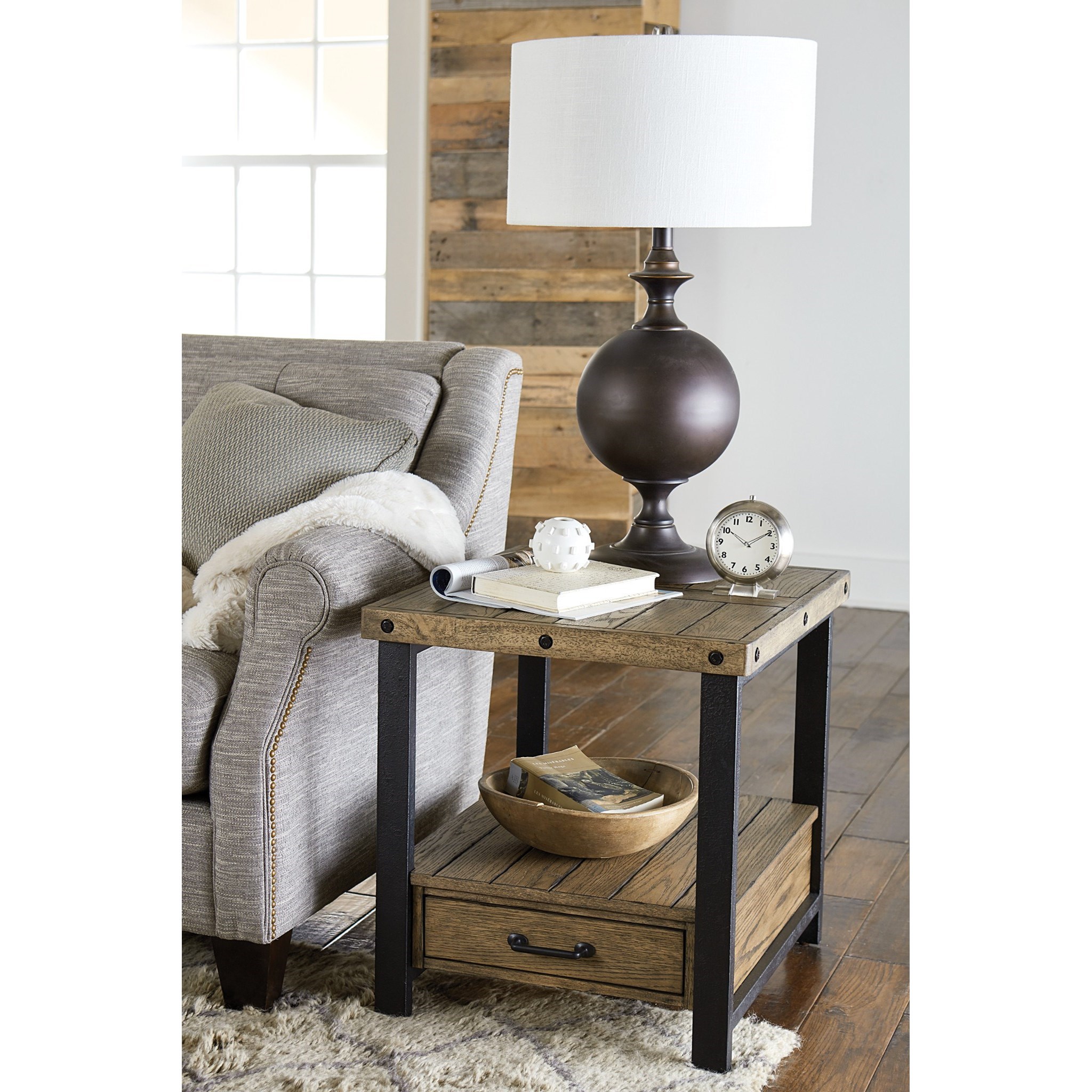 end table with lamp and drawer