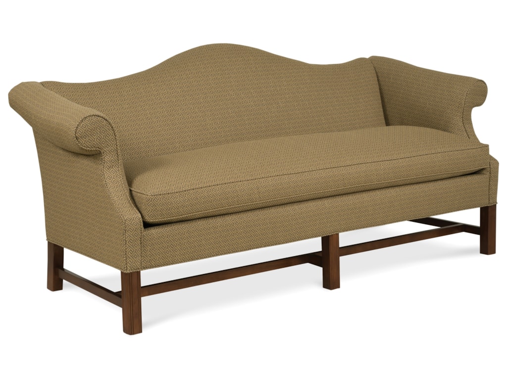 Sofa Accents Transitional Camelback With Exposed Wood Base By Fairfield At Lindy S Furniture Company