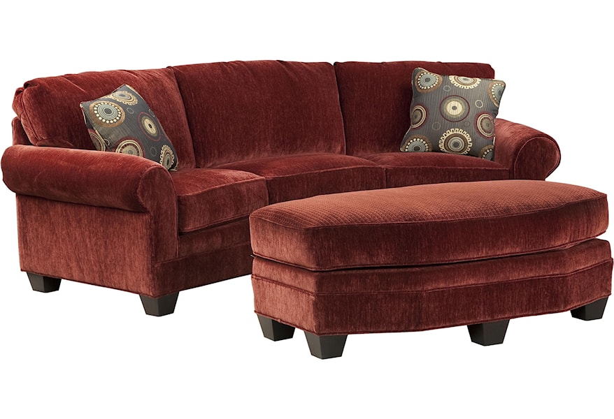 Fairfield Sofa Accents Curved Conversation Sofa With Traditional Rolled Arms And Exposed Wood Taper Feet Belfort Furniture Conversation Sofas