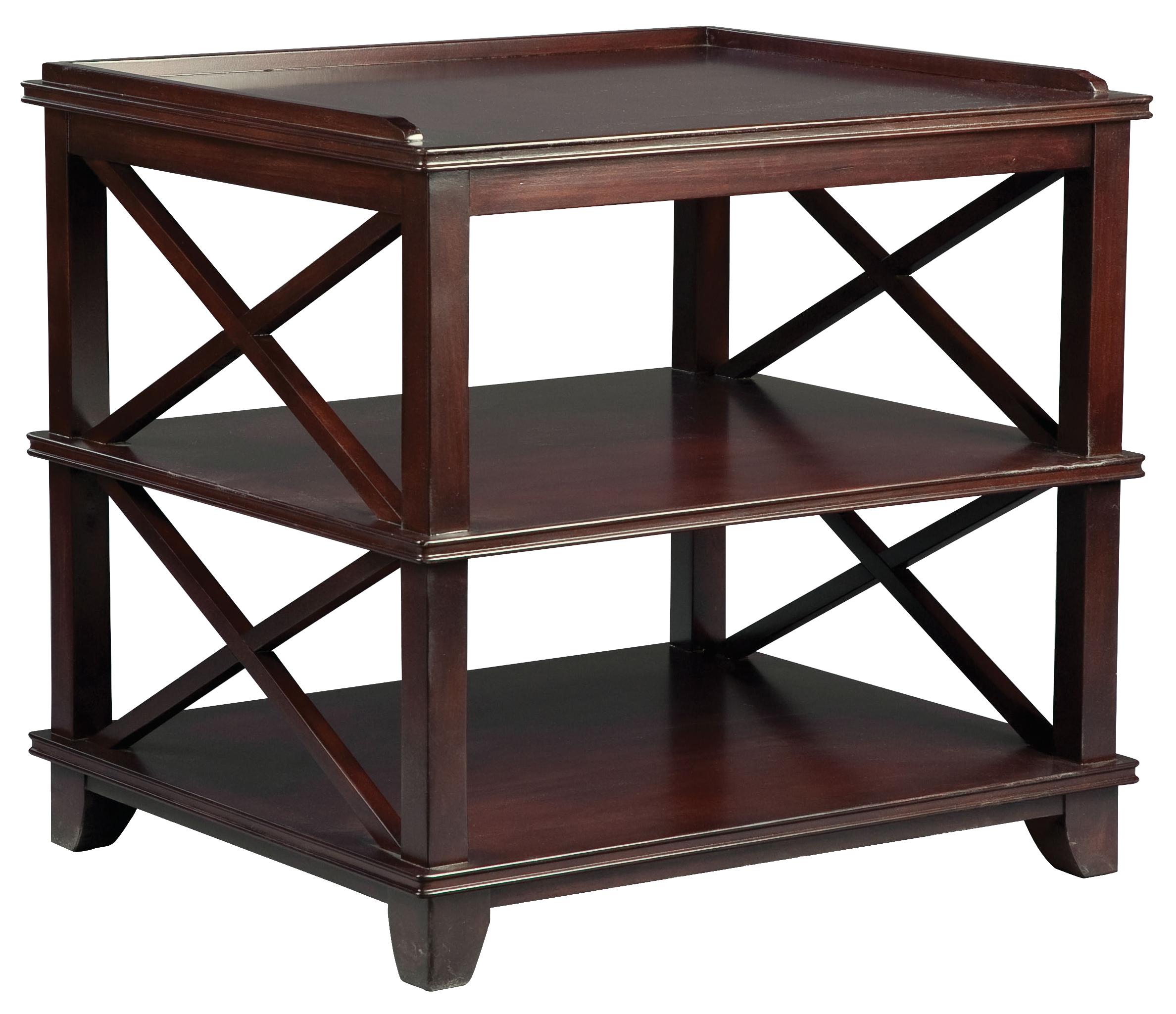 Fairfield Tables Casual End Table With Open Storage And Criss Cross Pattern Lindy S Furniture Company End Tables