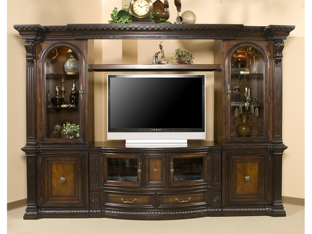 Fairmont Designs Grand Estates Entertainment Center W 2 Glass Cabinet Doors Royal Furniture Wall Unit