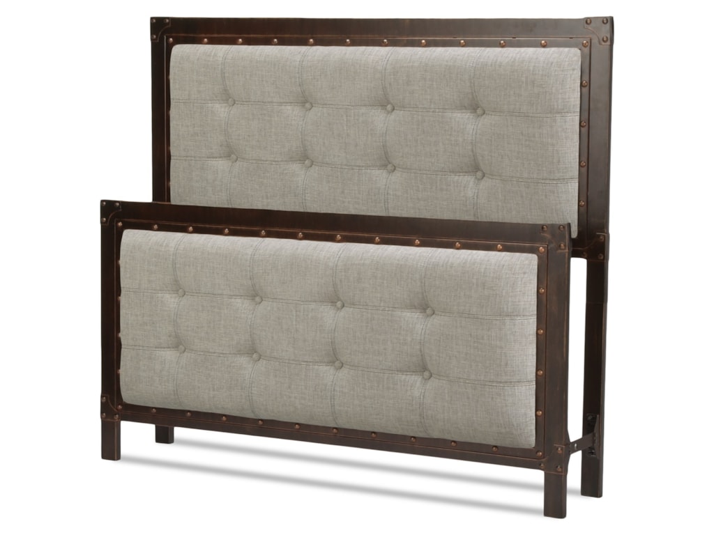 Fashion Bed Group Upholstered Headboards And Beds Queen Gotham Upholstered Headboards And Beds Queen Gotham Headboard Footboard With Dark Latte Metal Panels Antique Studs By Fashion Bed