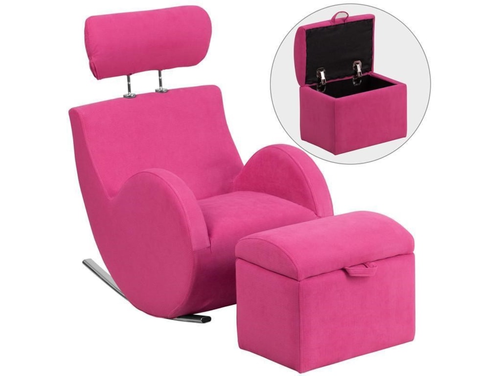 Flash Furniture Kids Rocking Chair With Storage Ottoman Pink