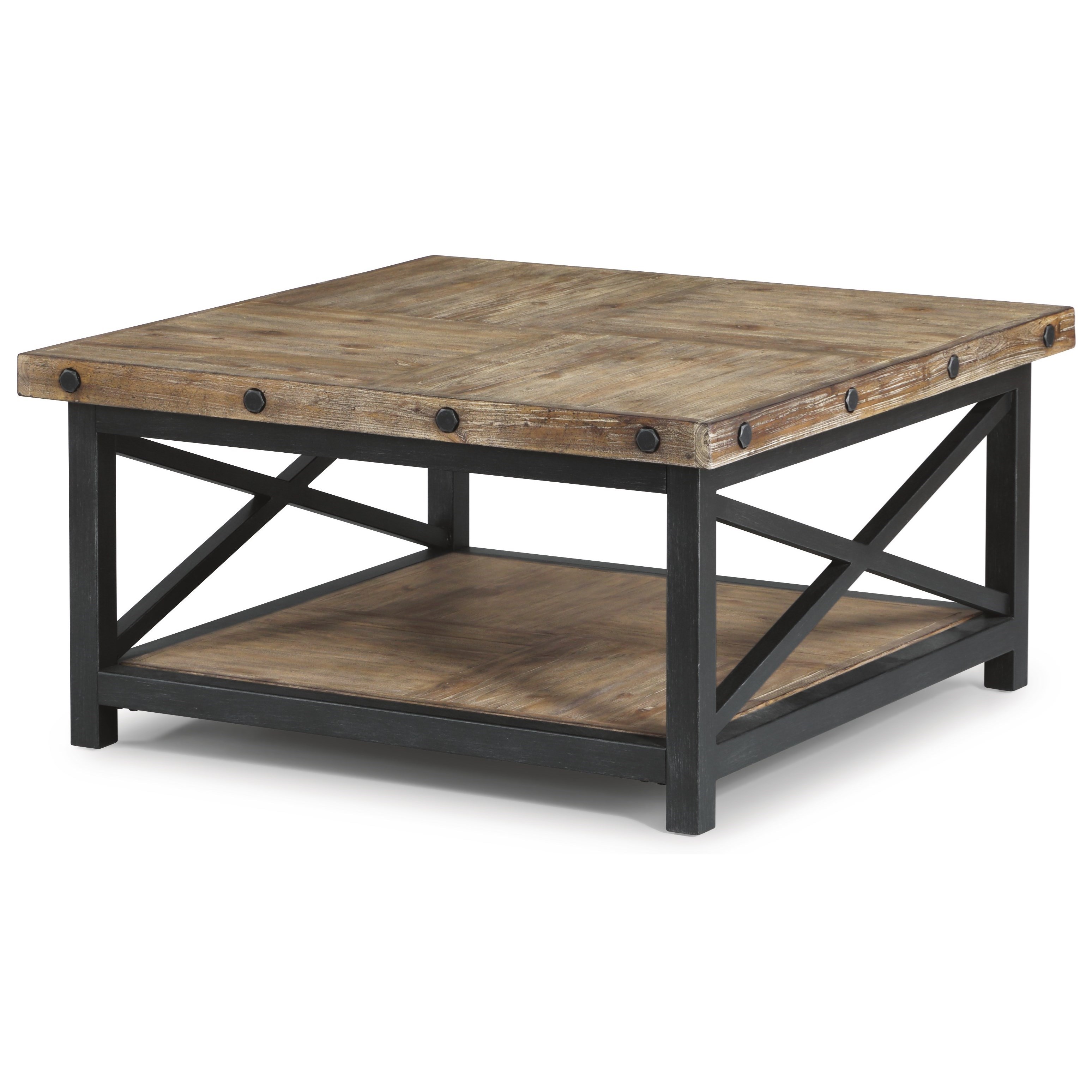 Flexsteel Wynwood Collection Carpenter Square Cocktail Table With Metal Base And Wood Plank Top Walker S Furniture Cocktail Coffee Tables