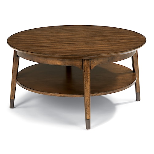 Flexsteel Gemini Mid Century Round Cocktail Table With Aged Metal Flexsteel Gemini Mid Century Round Cocktail Table with Aged Metal Leg Caps - Flexsteel Gemini Mid Century Round Cocktail Table With Aged Metal