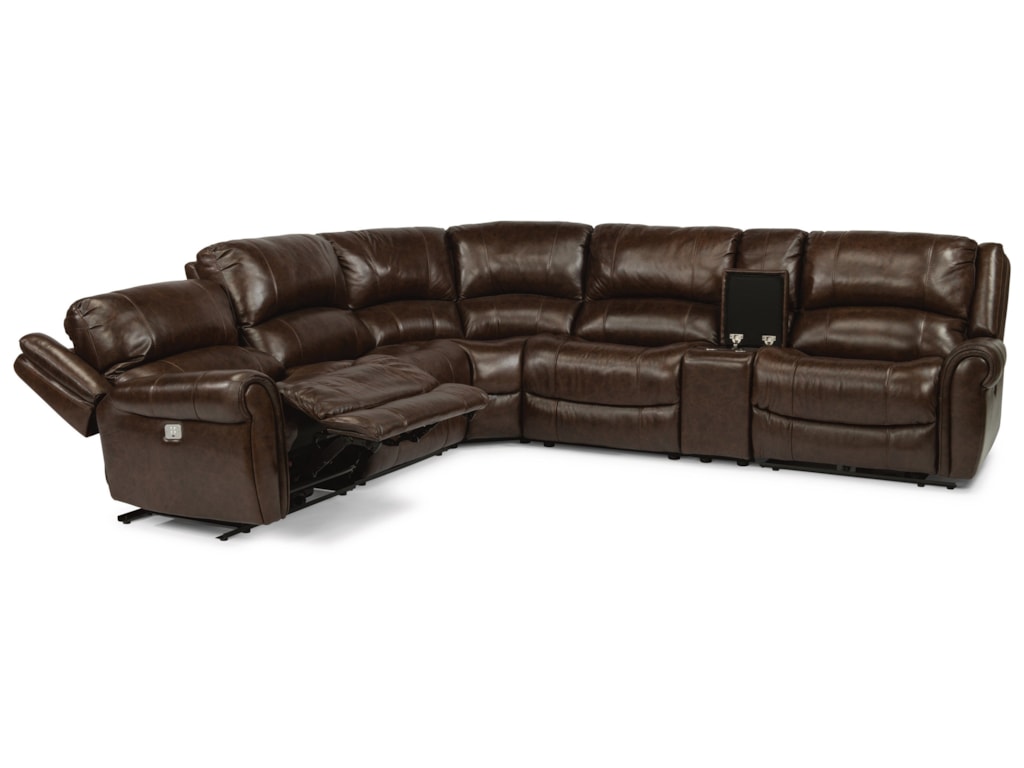 Laudes Brazen Reclining 4 Seat Console Sectional With Headrests By Flexsteel At Crowley Furniture Mattress