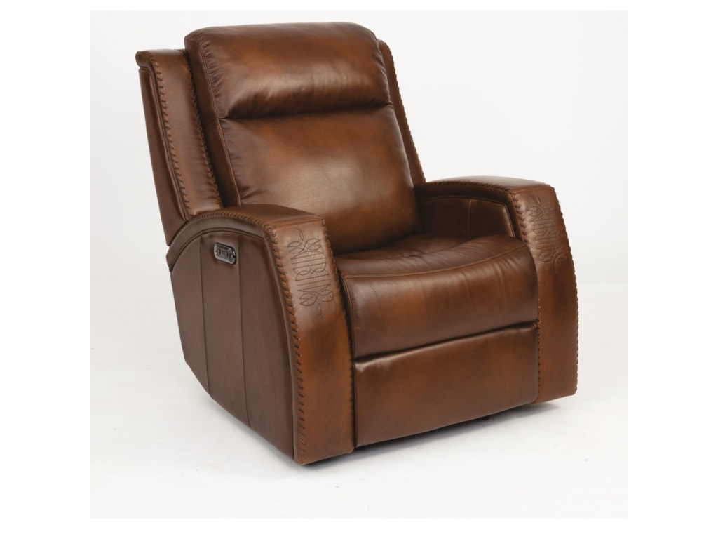 Flexsteel Latitudes Mustang 1873 54ph Rustic Leather Power Glider Recliner With Southwest Inspiration And Power Headrest Sam Levitz Furniture Recliners