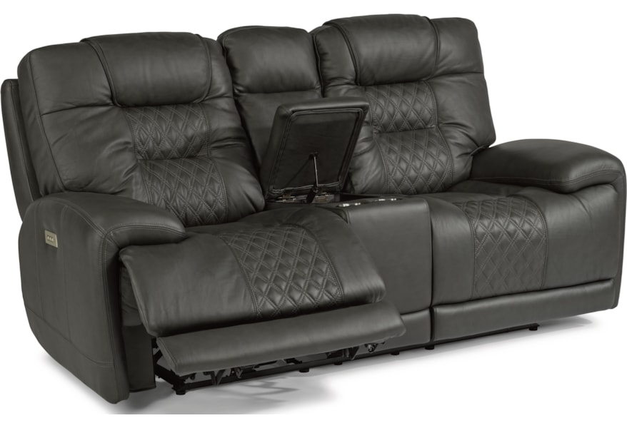Flexsteel Benz Contemporary Power Reclining Loveseat With Console And Power Headrest Crowley Furniture Mattress Reclining Loveseats