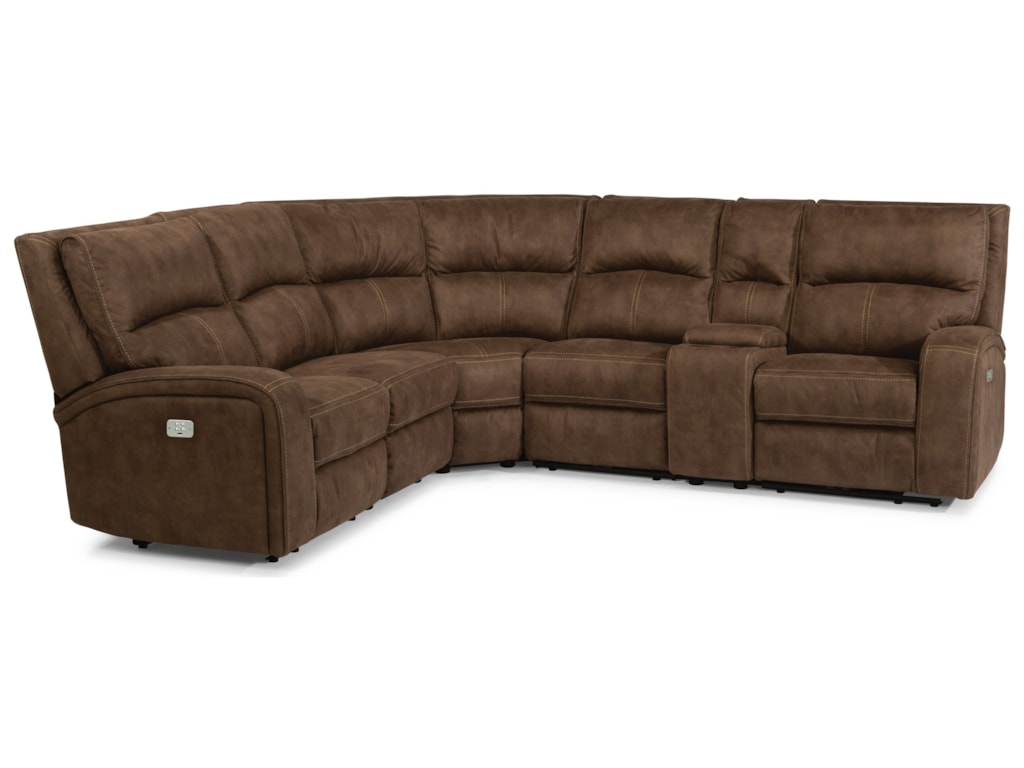 Laudes Rhapsody Contemporary Reclining 5 Seat Sectional With Headrests Usb Ports And Console By Flexsteel At Efo Furniture Outlet