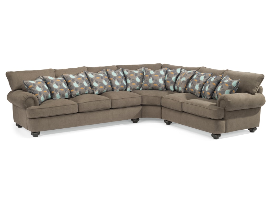 Flexsteel Patterson Three Piece Sectional Sofa With Rolled