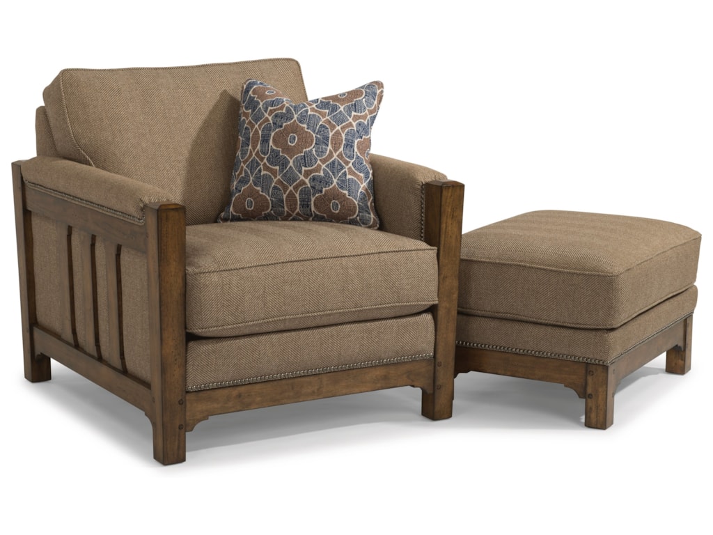 Flexsteel Sonora Mission Chair And Ottoman Set With Nailhead Trim Mission Chair And Ottoman Set