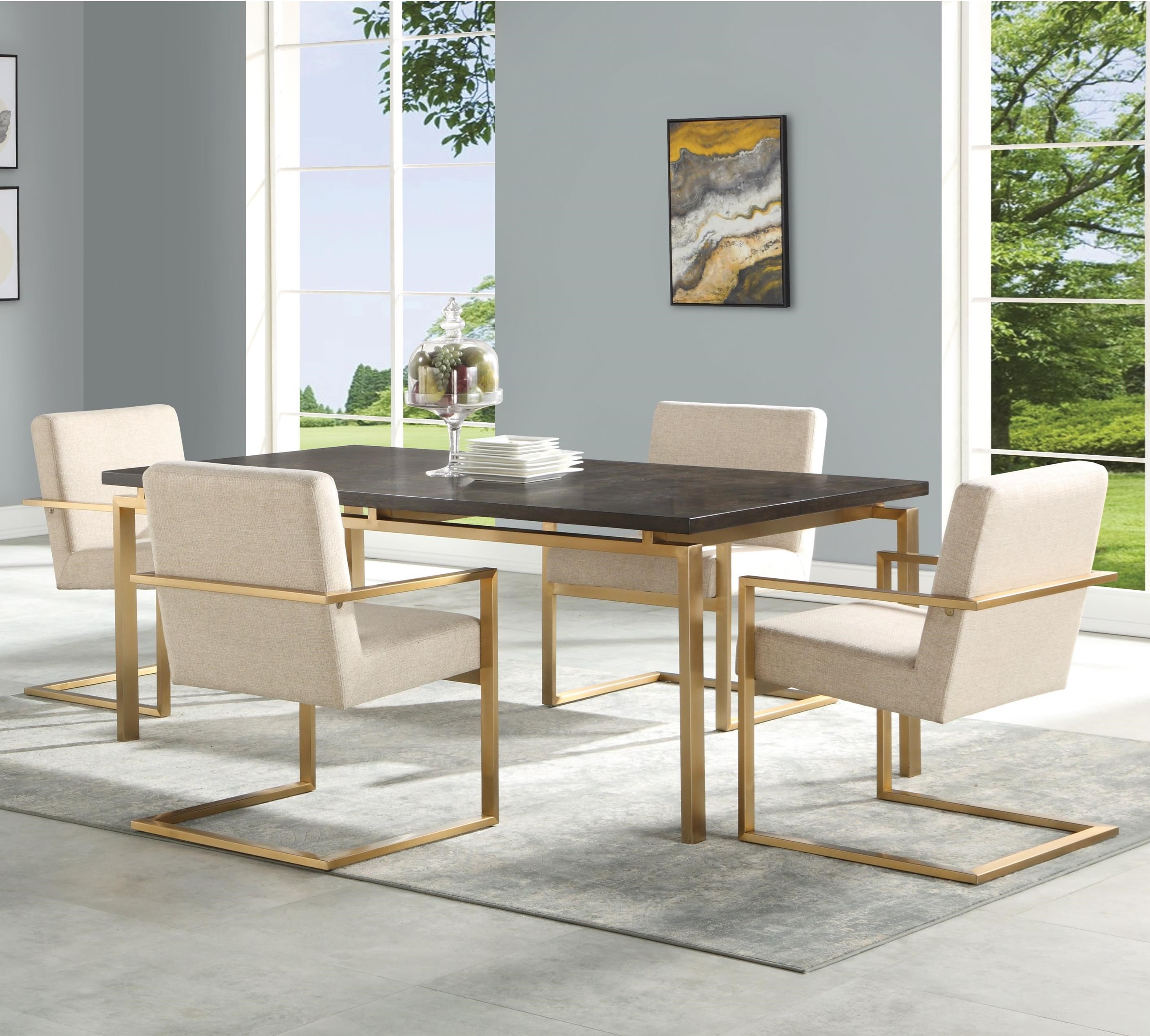 Flexsteel Wynwood Collection Maya Contemporary 5 Piece Rectangular Dining Table Set With Gold Metal Base Westrich Furniture Appliances Dining 5 Piece Sets