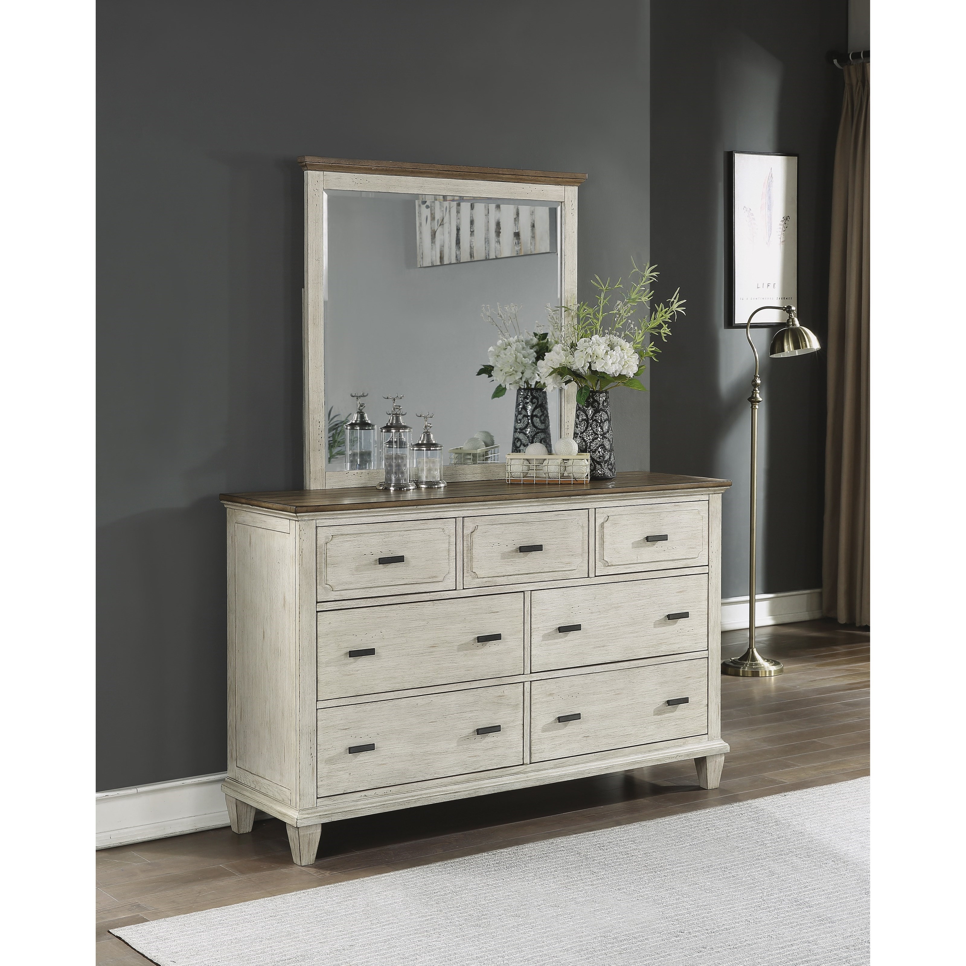 Flexsteel Wynwood Collection Newport Relaxed Vintage Dresser And Mirror Set With Felt Lined Drawers Furniture Barn Dresser Mirror Sets