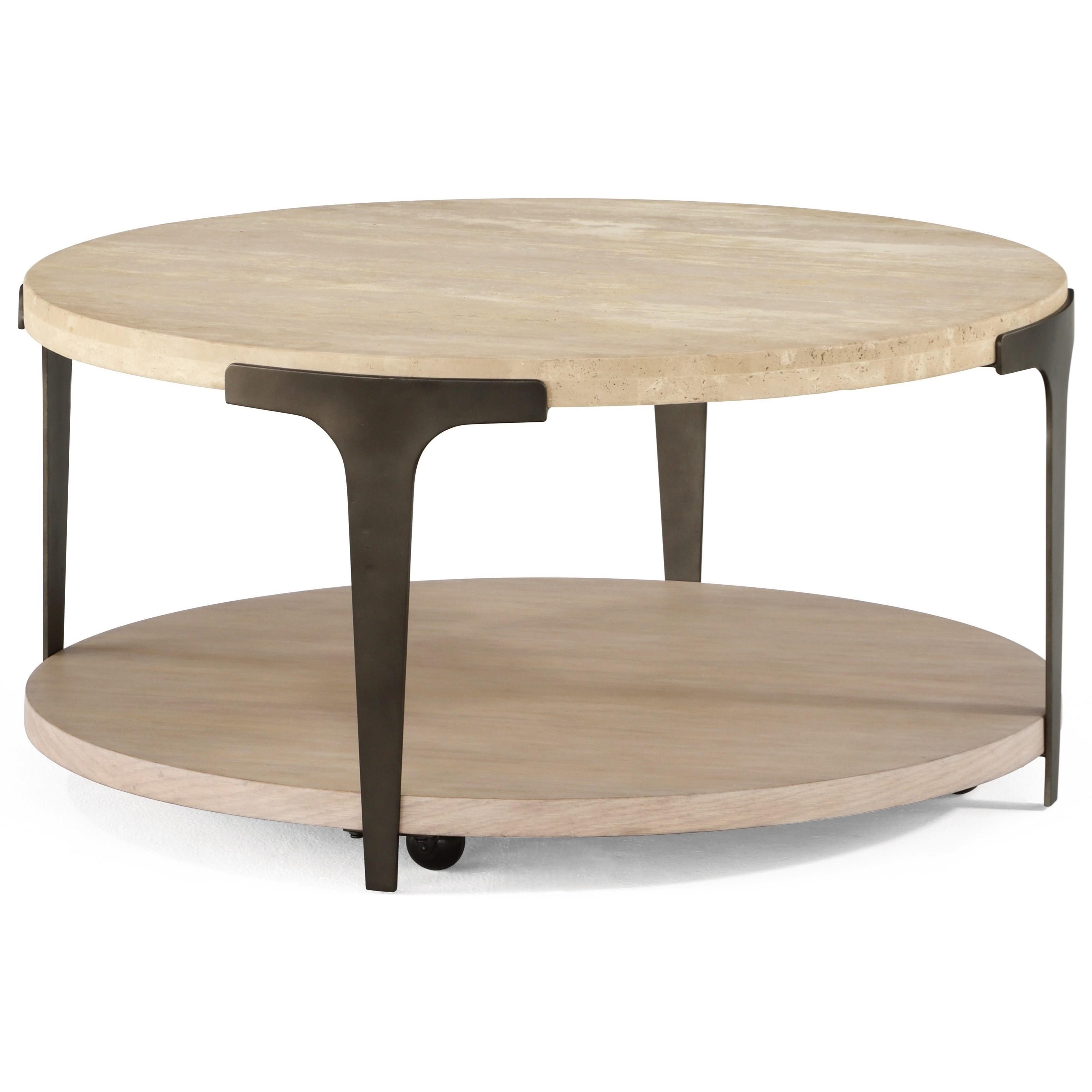 Flexsteel Omni Contempory Cocktail Table With Round Stone Top And Casters Crowley Furniture Mattress Cocktail Coffee Tables