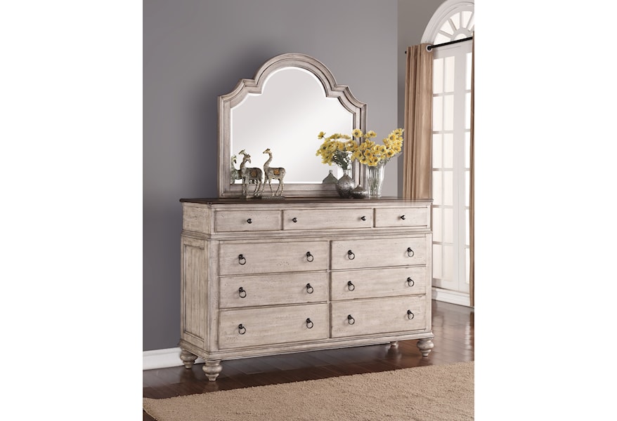 Flexsteel Ventura Relaxed Vintage Dresser And Mirror Combo With 9