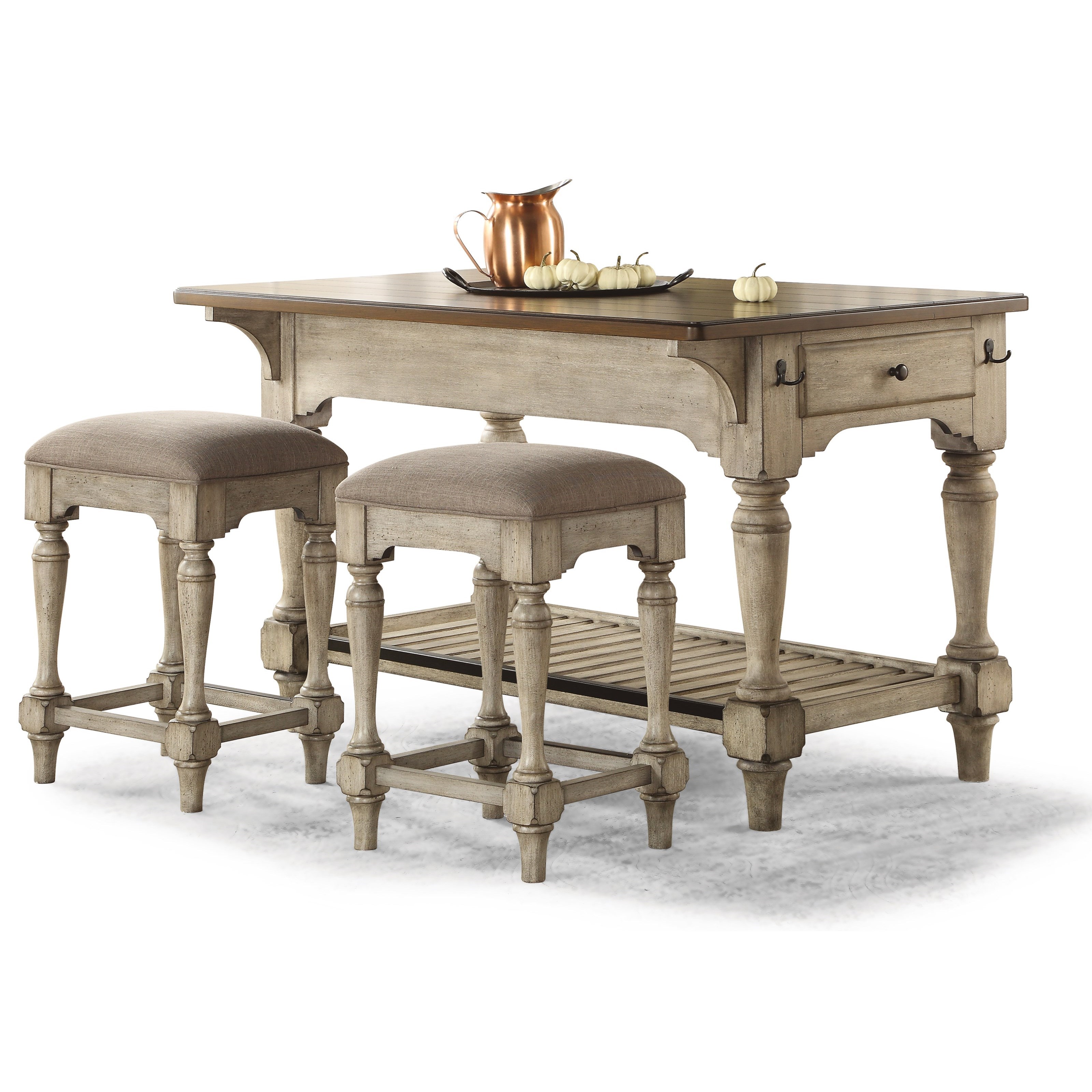 Flexsteel Ventura Relaxed Vintage 3 Piece Kitchen Island And Stool