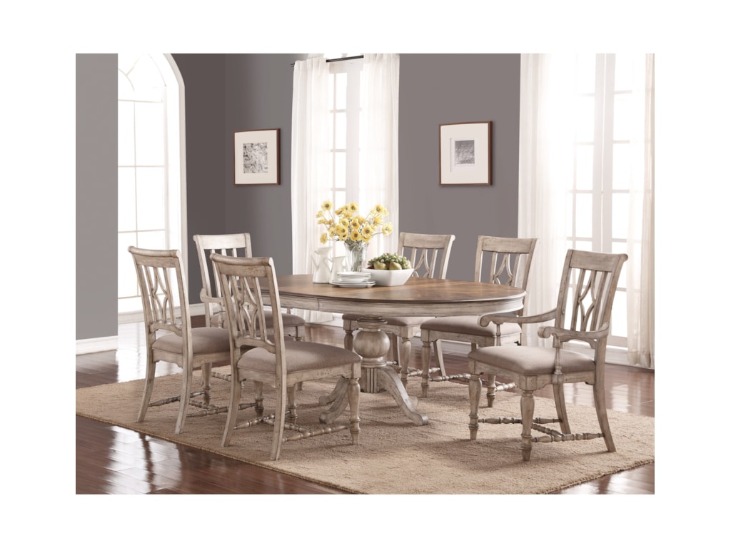 Wynwood A Flexsteel Company Plymouth Relaxed Vintage Table And Chair Set With Pedestal Table Conlin S Furniture Dining 7 Or More Piece Sets