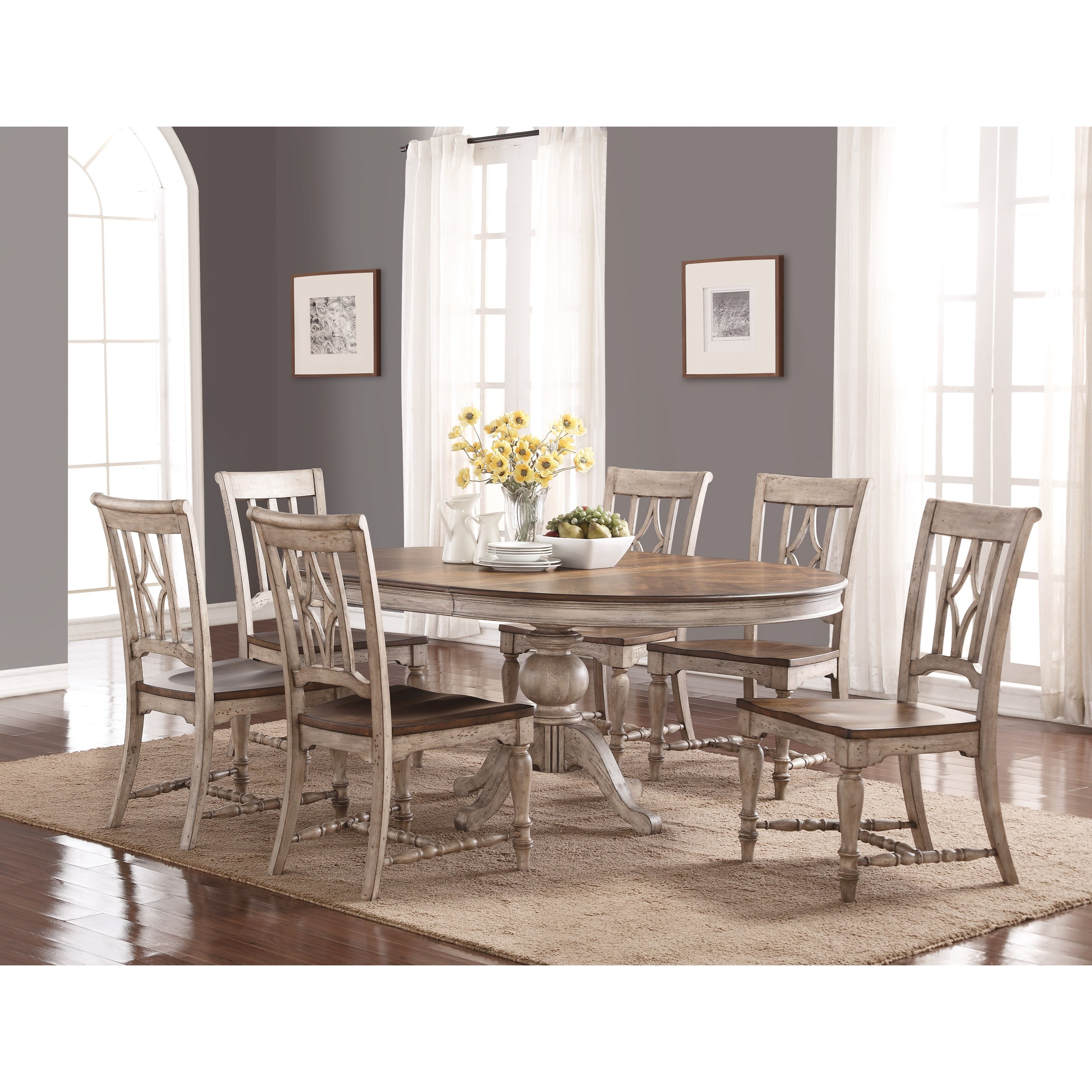 Flexsteel Wynwood Collection Plymouth Relaxed Vintage Pedestal Dining Table With Leaves Westrich Furniture Appliances Dining Tables