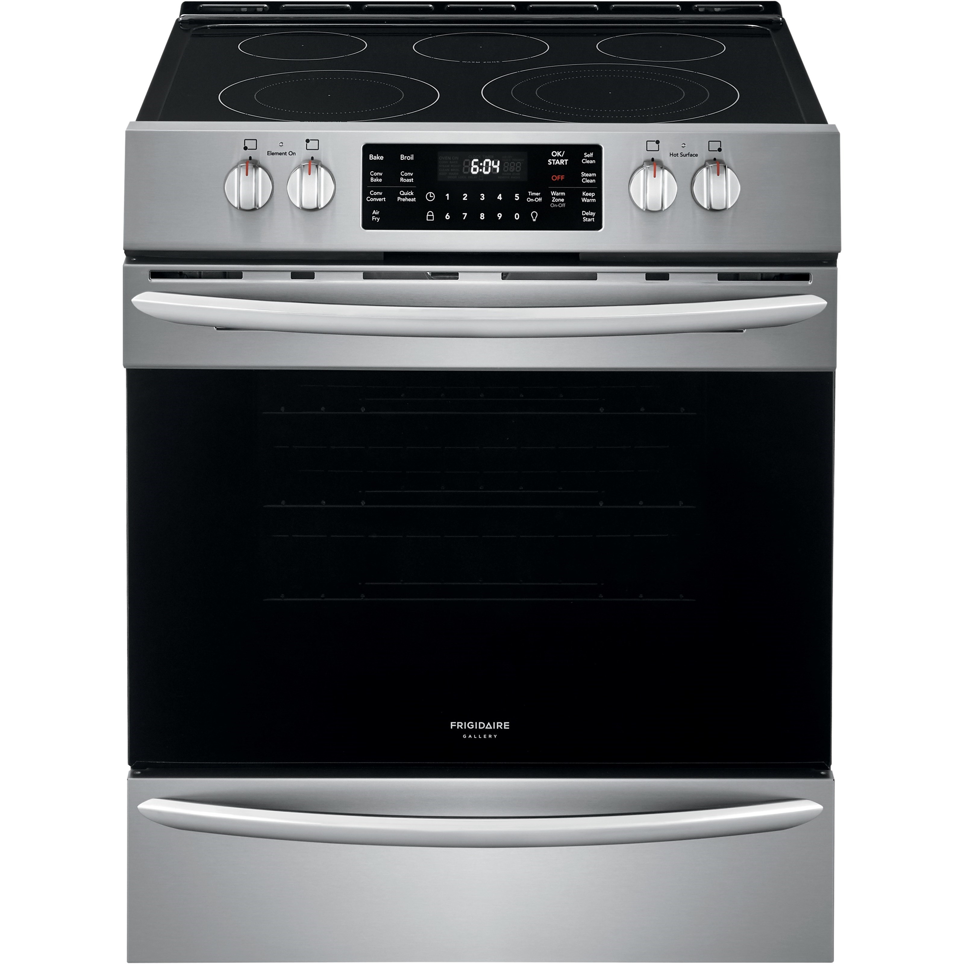 freestanding electric stove with front controls