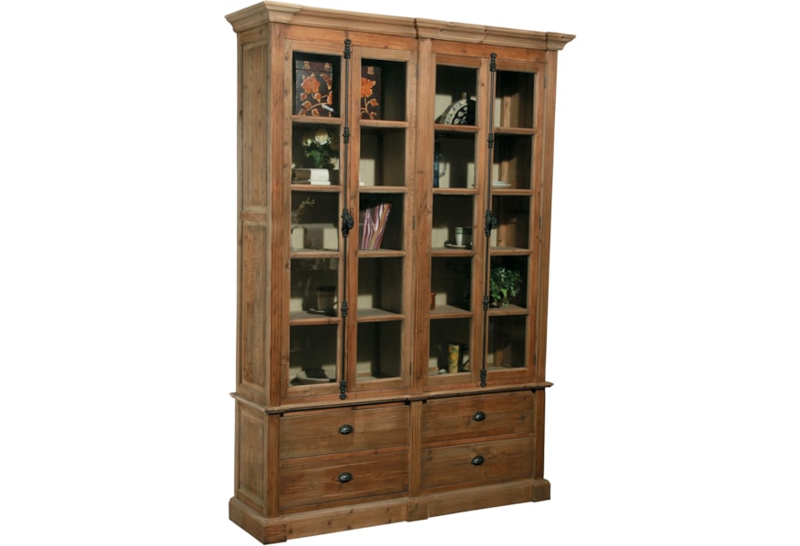 Accents Natural Old Pine Bookcase With 4 Doors And 4 Drawers