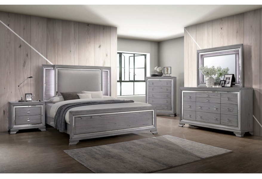Furniture Of America Alanis Cm7579d M Glam Contemporary 10 Drawer Dresser And Mirror Combination With Felt Lined Top Drawers And Mirrored Trim Nassau Furniture And Mattress Dresser Mirror Sets