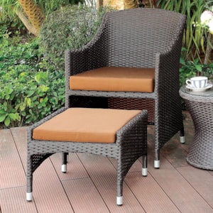 Almada Outdoor All Weather Wicker Arm Chair And Nesting Ottoman Set Household Furniture Outdoor Chair And Ottoman Sets