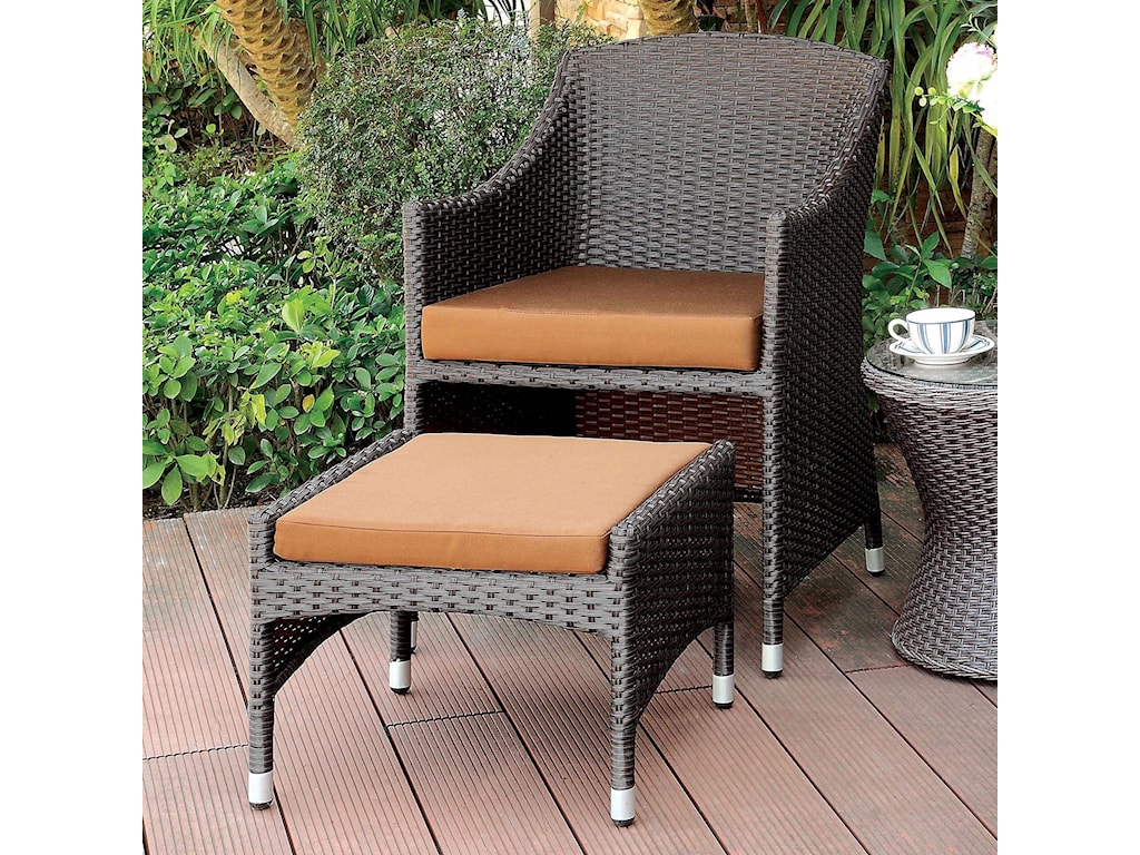 Almada Outdoor All Weather Wicker Arm Chair And Nesting Ottoman