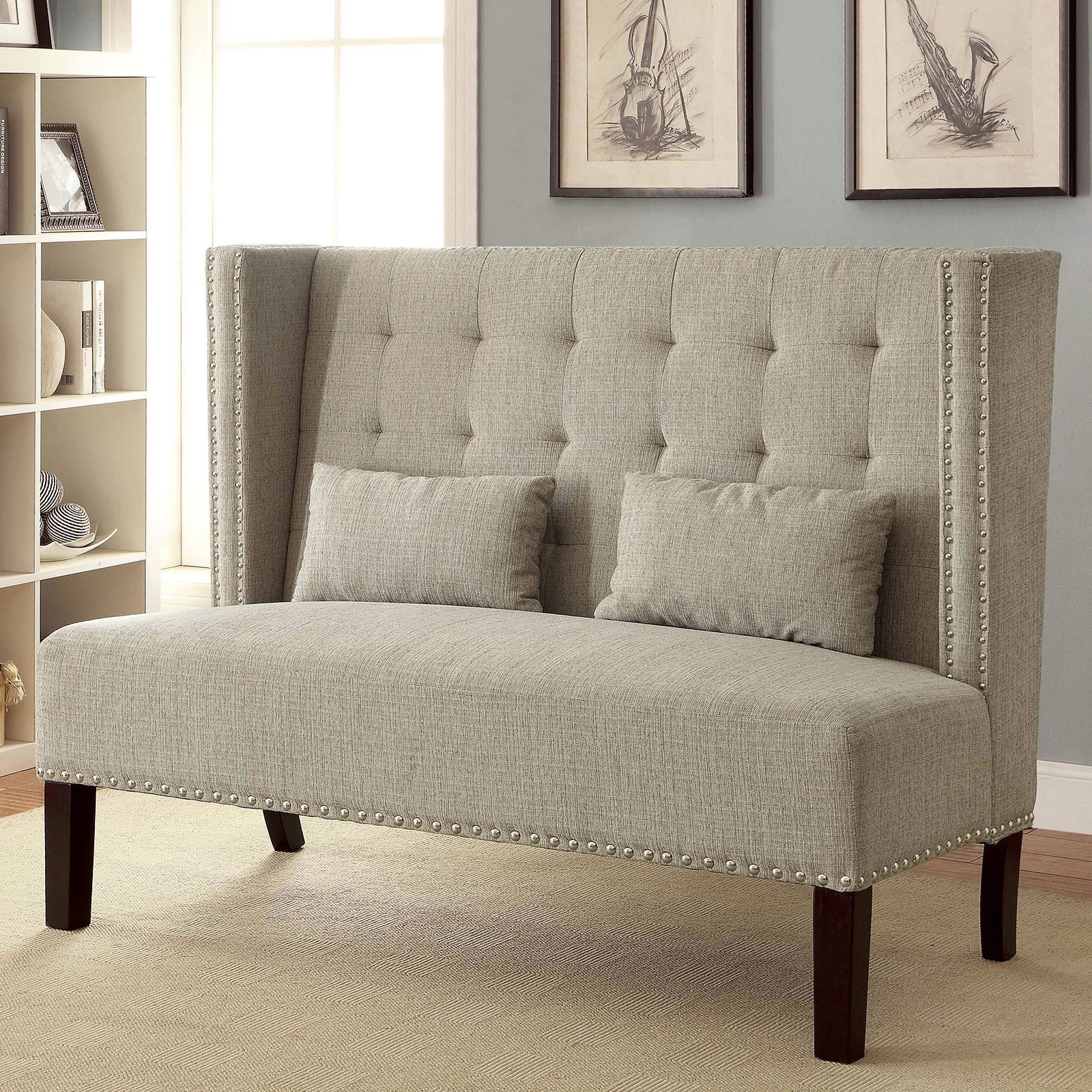 Furniture Of America Amora Tufted Wingback Settee With Nailheads