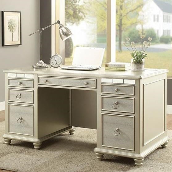 Anne Glam Silver Desk With Ac And Usb Chargers Household Furniture Double Pedestal Desks