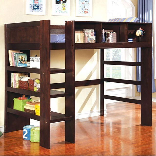 twin loft bed with shelves