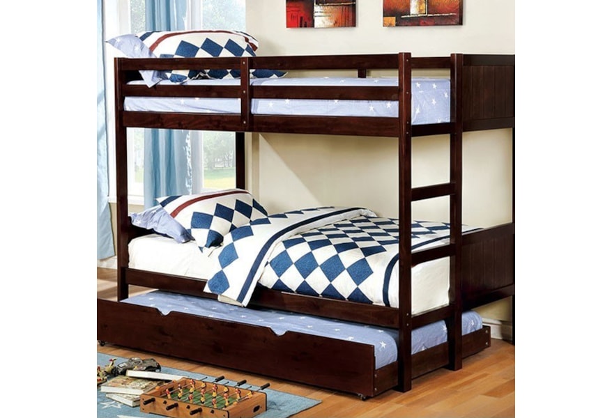 Furniture Of America Foa Annette Transitional Full Over Full Bunk Bed With Trundle Del Sol Furniture Bunk Beds