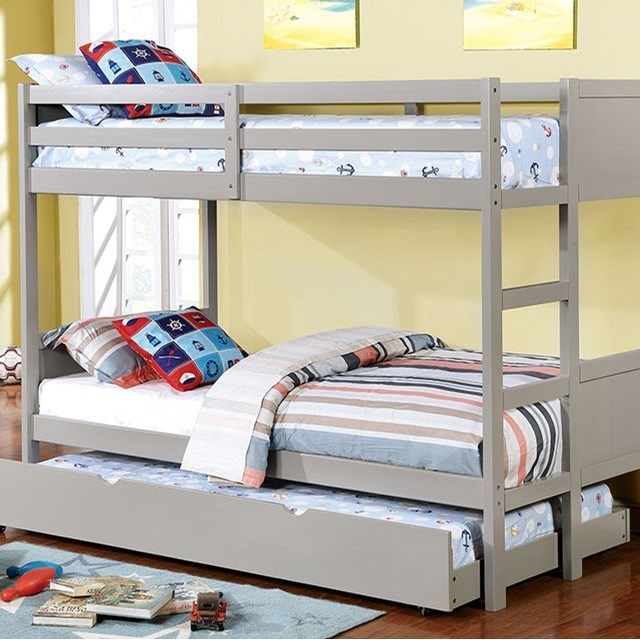 Annette Transitional Twin Over Twin Bunk Bed With Trundle Household Furniture Bunk Beds