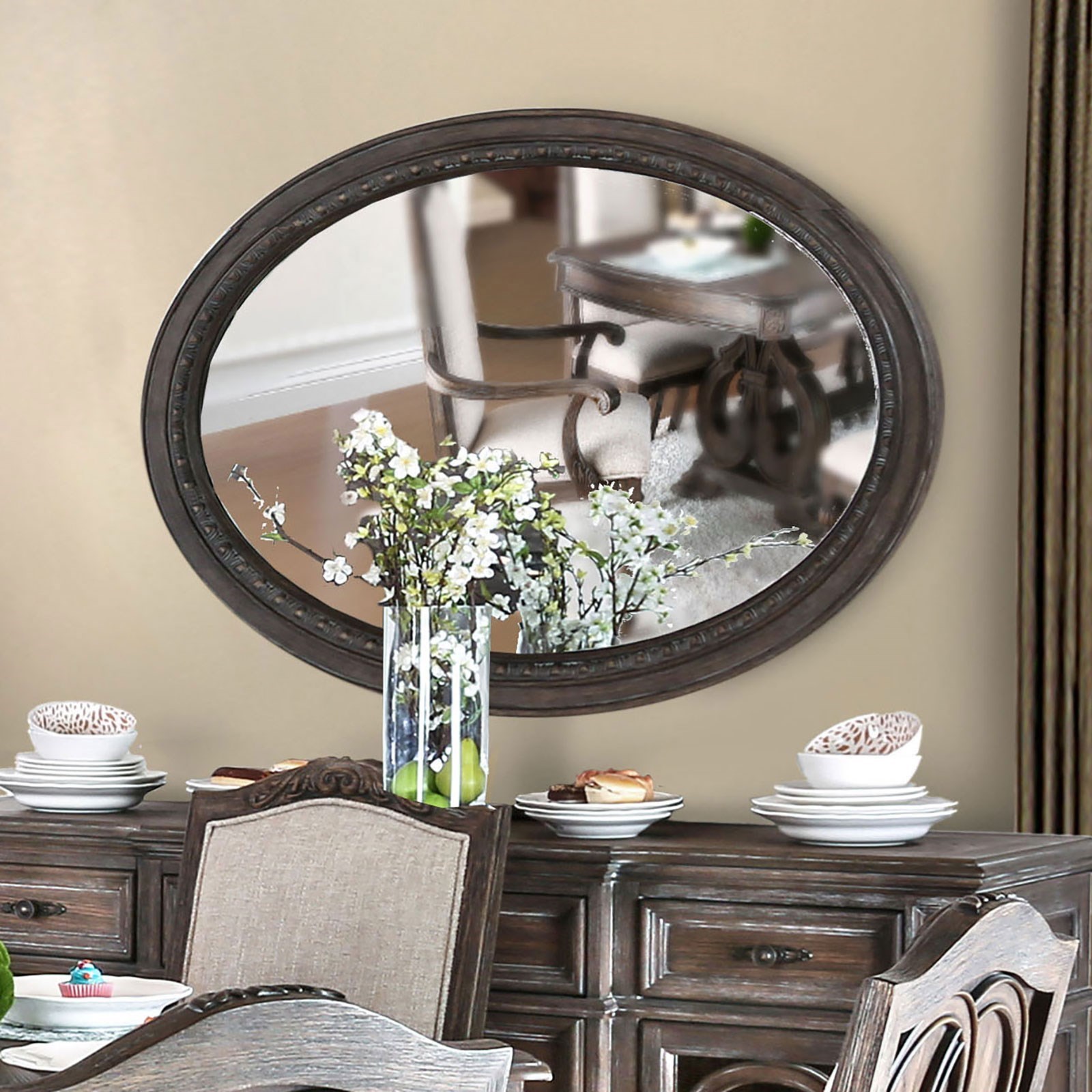 Furniture Of America Arcadia Traditional Oval Mirror With Carved