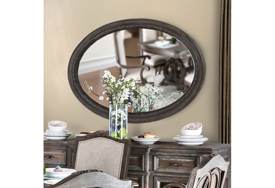 Furniture Of America Arcadia Traditional Oval Mirror With Carved