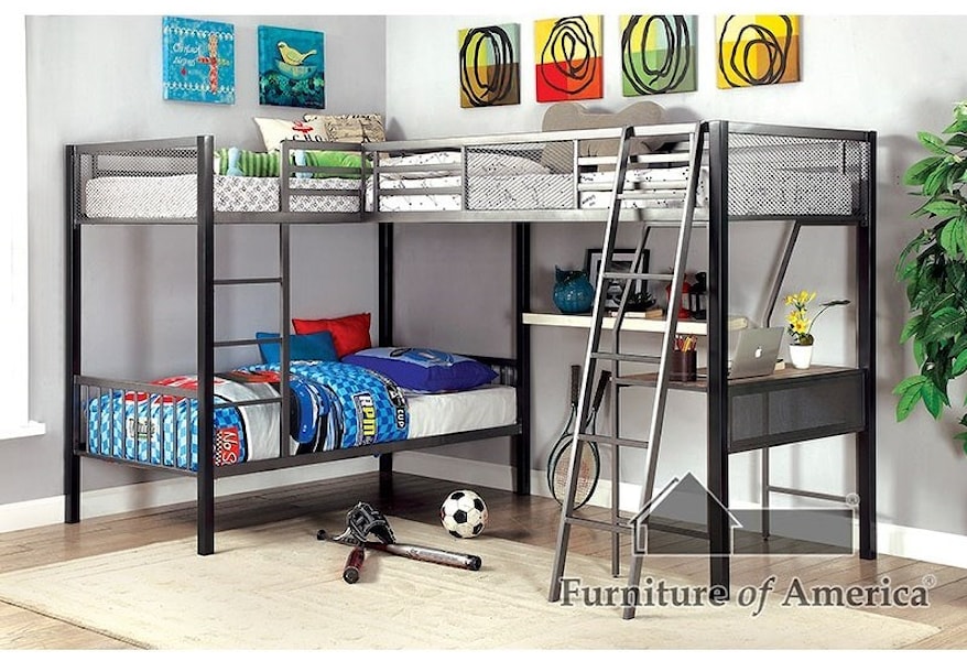 Furniture Of America Ballarat L Shaped Triple Twin Bunk Bed W