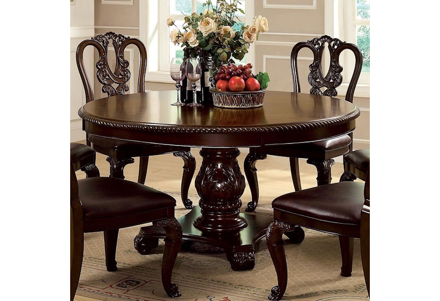 Furniture Of America Bellagio Traditional Round Dining Table With Carved Pedestal Base Dream Home Interiors Dining Tables