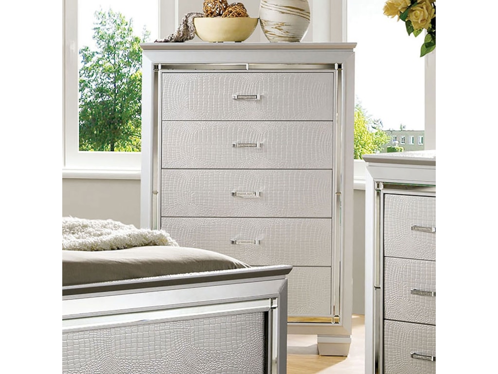 Furniture Of America Bellanova Glam Faux Crocodile Chest With Mirror Bellanova Glam Faux Crocodile Chest With Mirror Trim And Felt Lined Top Drawer By Furniture Of America