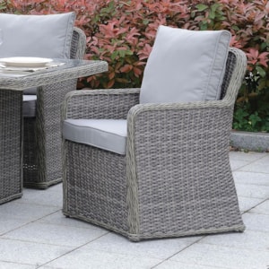 Bowdon Gray Outdoor All Weather Wicker Dining Chair With Cushion Set Of 2 Household Furniture Outdoor Dining Arm Chairs
