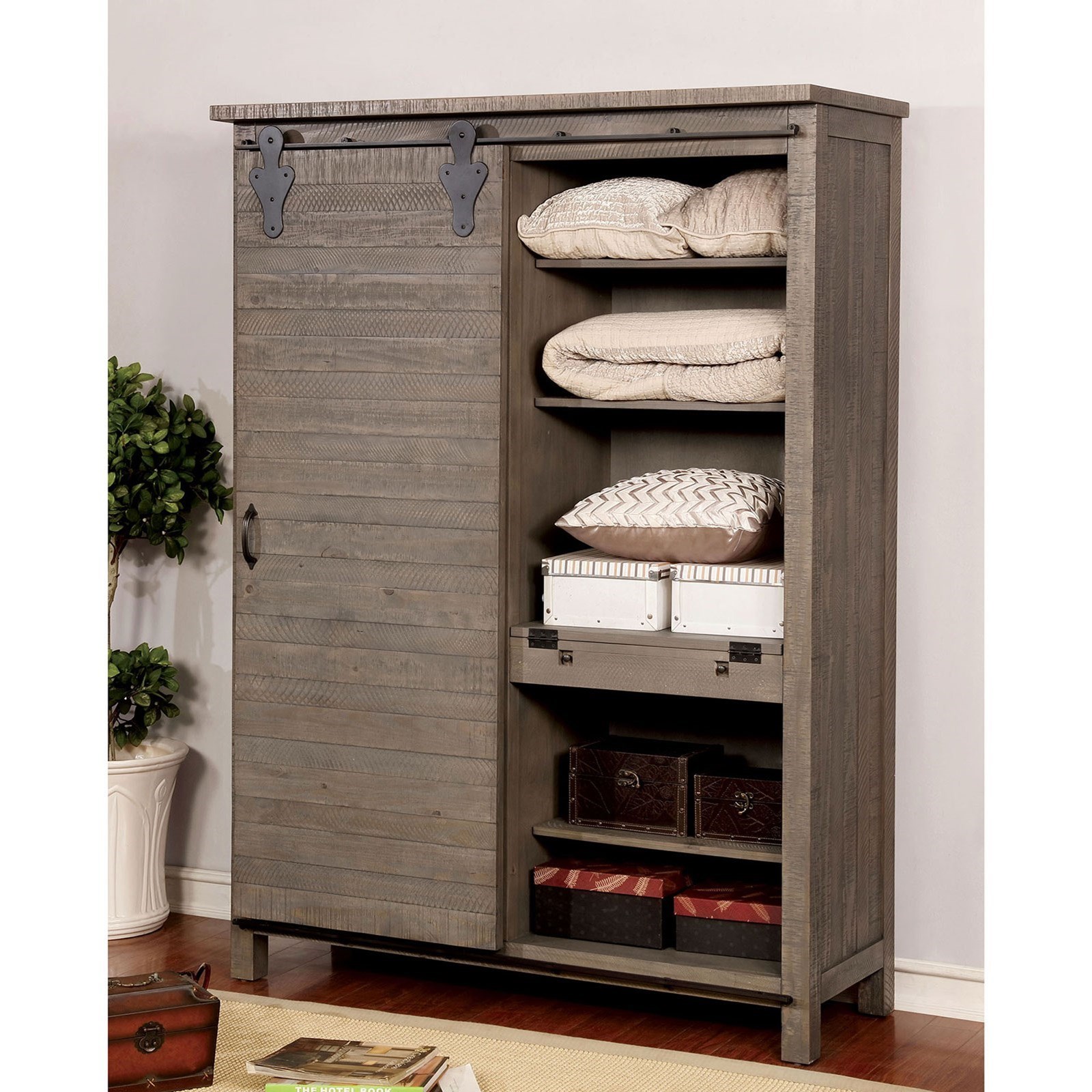 Furniture Of America Brenna Transitional Armoire With Interior Shelving And Pullout Tray Dream Home Interiors Armoires