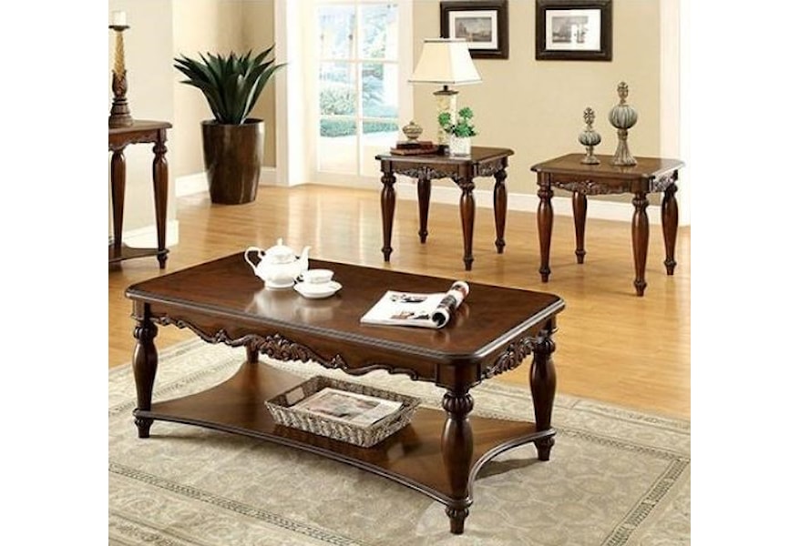 Furniture Of America Bunbury Traditional 3 Piece Coffee Table And End Tables Set Dream Home Interiors Occasional Groups