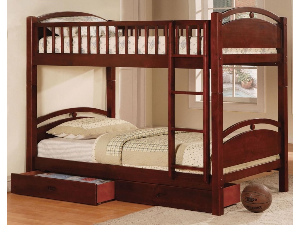 Furniture Of America California I Cm Bk600ch Bed Casual Arched Panel Furniture Of America California Itwin Twin Bunk Bed W 2 Drawers