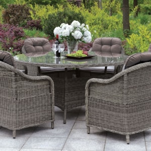 Canistota Outdoor 47 Round All Weather Wicker Dining Table With Glass Top Household Furniture Outdoor Dining Table,Indoor Wicker Chairs With Cushions