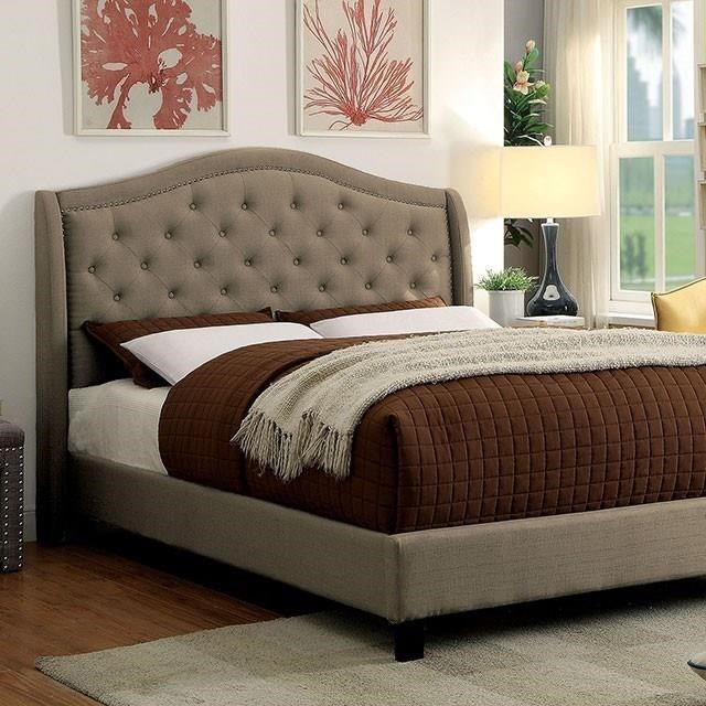 Furniture Of America Carly Cm7160ck Bed Transitional California King Upholstered Bed With Tufted Headboard Corner Furniture Upholstered Beds