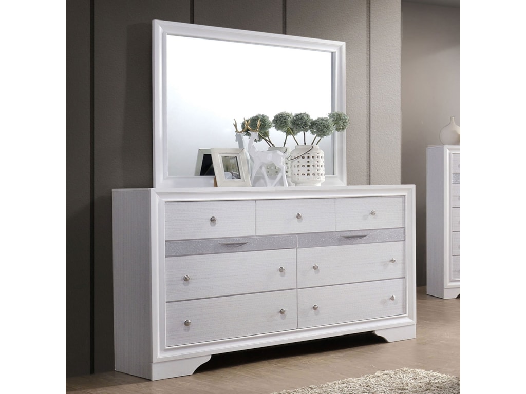 Chrissy Contemporary 7 Drawer Dresser And Mirror Set With 2 Hidden