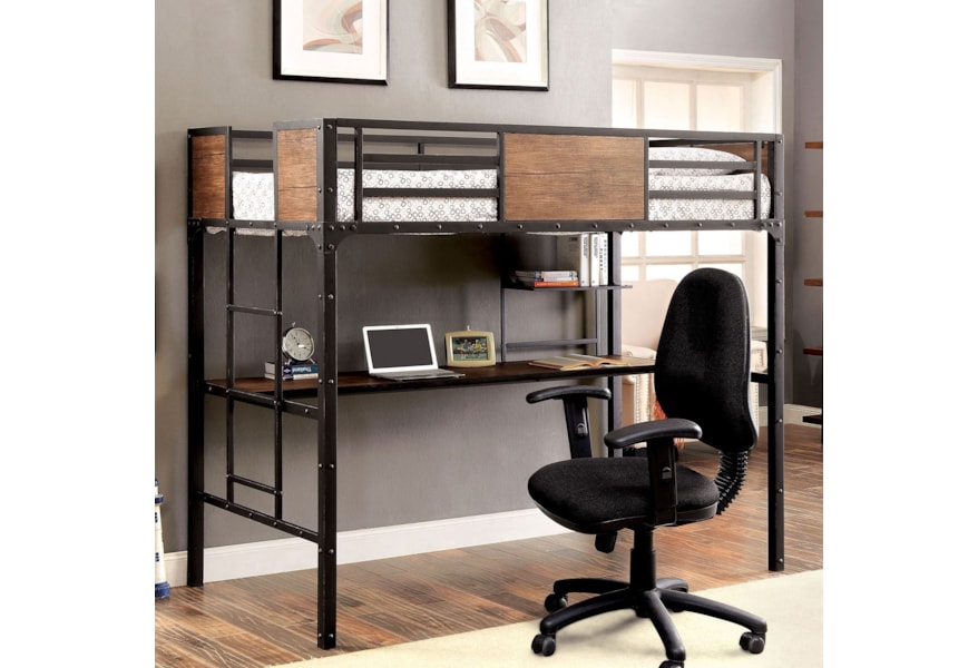 Clapton Wood And Metal Twin Loft Bunk Bed With Desk Wood And Metal Twin Loft Bunk Bed