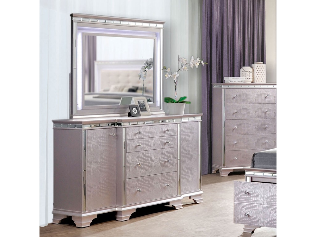 Claudette Glam Dresser Mirror Set With Led Lighting And Jewelry