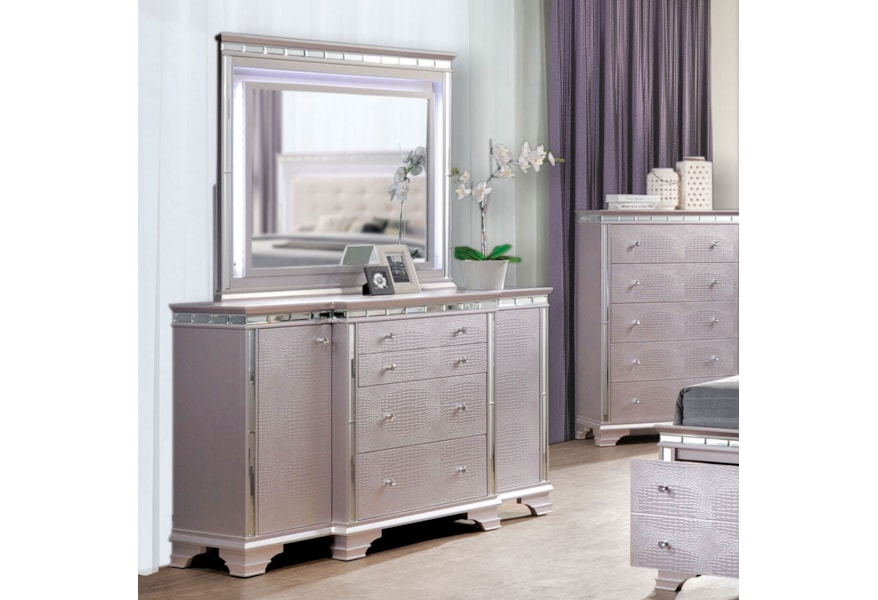 Claudette Glam Dresser Mirror Set With Led Lighting And Jewelry Claudette Glam Dresser Mirror Set
