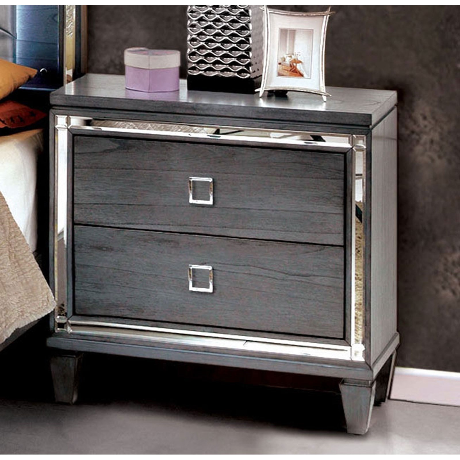 Clover Transitional 2 Drawer Nightstand With Felt Lined Top Drawer