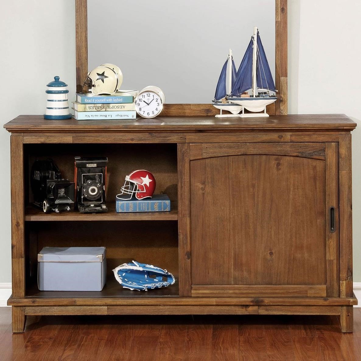 Colin Transitional Dresser With Three Drawers And Two Shelves